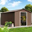 15 x 8 ft Outdoor Storage Shed, Metal Steel Utility Tool Shed Storage House with Frame Floor, Air Vents & Lockable Door, Waterproof Tool Sheds for Gardens, Patio, Garage, Lawn, Brown