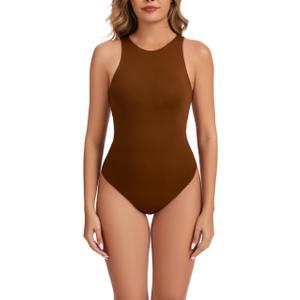 VEXELEA Women’s Basic Sexy Sleeveless Racer Back Halter Neck Bodysuits (M)