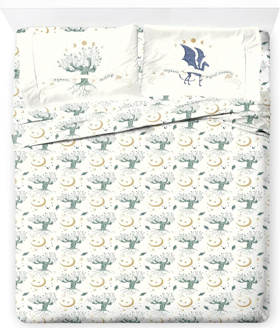 Jay Franco Kids Sheet Set with Fitted, Flat Sheets & Pillow Cover - Ultra-Soft Bedding with Pillowcase for Room Decor, White - Harry Potter, 4 Piece Queen