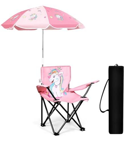 Kids Beach Chair with Umbrella Folding Lawn and Camping Chair with Summer Shade for Beach, Pool, Travel and Outdoor (for 1-5 Years Old) (Pink)