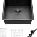 21" Undermount Kitchen Sink, 16 Gauge Gunmetal Black T304 Stainless Steel Single Bowl, 21x19x10 Inch Deep Bar Prep Sink with Roll-up Drying Rack & Grid, Scratch-Resistant Nano Finish