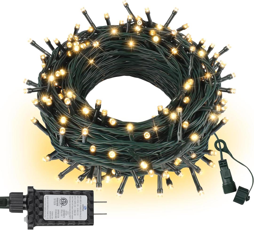 Connectable Christmas String Lights 66FT 200 LED 8 Modes with Timer Decorative String Lights for Xmas Tree Patio Party Warm White (Warm White Dark Green Wire)