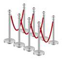VEVOR Stanchions and Velvet Ropes 8Pcs, Hollow Base with Stainless Steel Post, 4 Red Velvet Ropes and Posts, Crowd Control Barriers Silver Stanchions, Red Carpet Runner Poles for Party Supplies