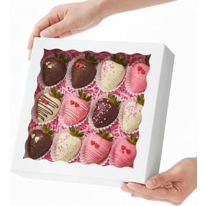 RomanticBaking 50pcs 9x9x2.5 Inches Pie Boxes Chocolate Covered Strawberries Boxes Cookies Boxes Breakable Hear Cakesickle Packaging Chocolate Truffle Box (White)