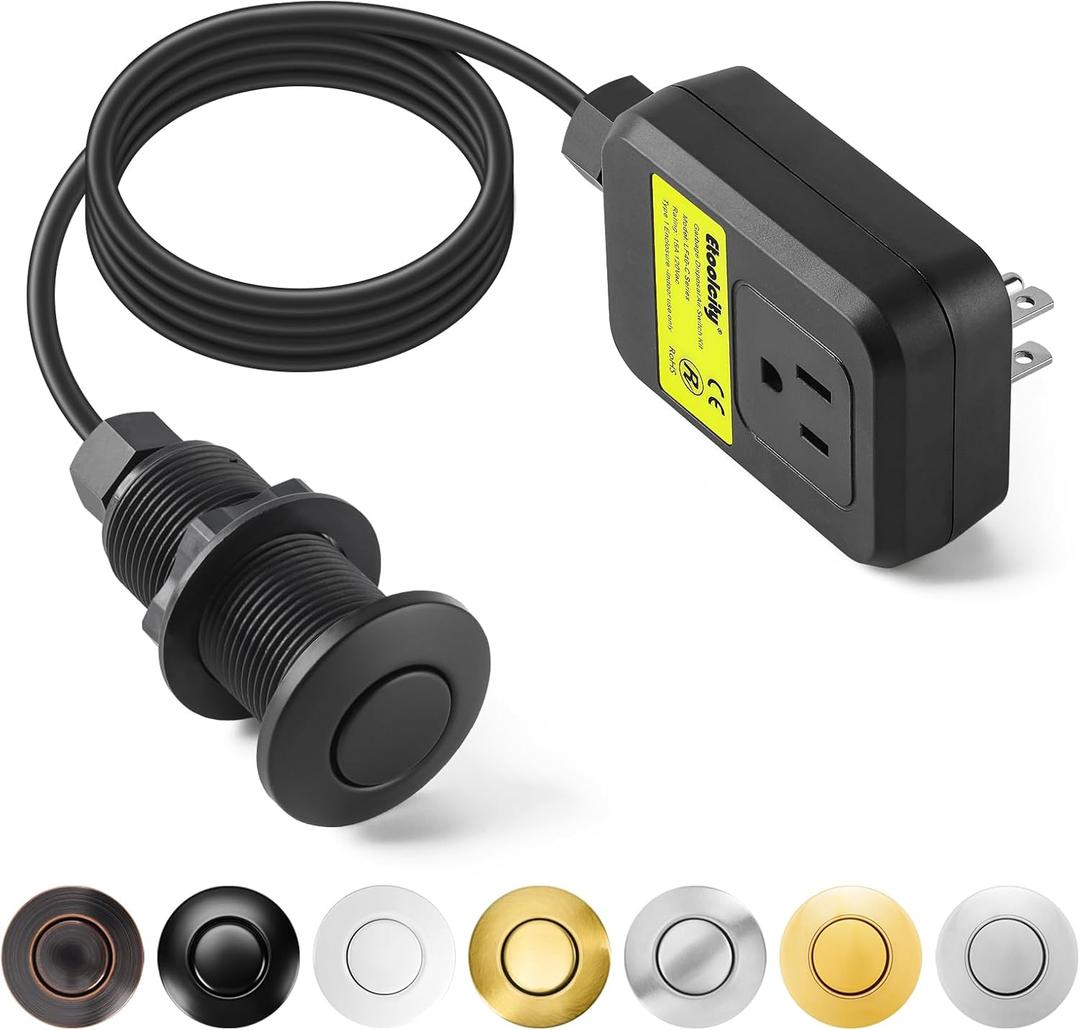 Garbage Disposal Air Switch Kit Sink Top Waste Disposal Long Stainless Steel Black On/Off Air Button Food and Waste Disposals Part by Etoolcity, UL Listed