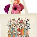 Women's Canvas Tote Bags, Cute Book Tote Bag, Library Tote Bag, Book Lovers Gifts, Canvas Grocery Bags With Handles, Tote Bags With Flowers And Butterflies, Christmas Gift For Readers-35