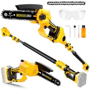 2-IN-1 Cordless 6" Pole Saw & Chainsaw Compatible with DeWALT 20V MAX* Battery, Brushless Motor, 7.1 lb Ultra-Lightweight, 14.2 FT Max Reach Extension Pole-For Tree Trimming (Battery NOT Included)