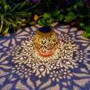 2 Pack Outdoor Solar Hanging Lantern Lights Metal LED Decorative Lamp for Garden Patio Courtyard Lawn and Table with Hollowed-Out Design (Sunset Blaze)