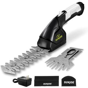 Sun Joe HJ604C Cordless Grass Shears and Hedge Trimmer, 2-in-1 Handheld Shrub Trimmer, 7.2V Lithium-Ion Battery, 1250 RPM Steel Blades, Charger Included