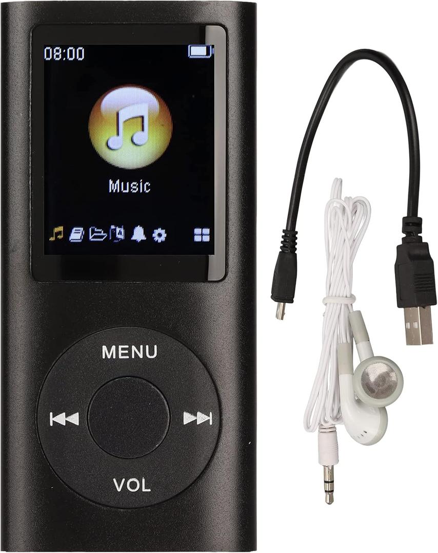 MP3 Player, Portable Lossless Sound Slim MP3 Music Player with Earphone, 1.8 Inch LCD Screen Digital Music Player, Memory Card Not Included(Black)