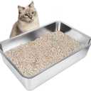 IKITCHEN Stainless Steel Cat Litter Box, Large Metal Litter Box for Cats, Never Absorbs Odors,Stain Free, Rustproof, Non Stick Smooth Surface 23.5" L x 15.5" W x 6" H