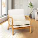 COLAMY Mid Century Modern Accent Chair with Lumbar Pillow, Relaxing Armchair with Solid Wood Frame & Soft Cushion, Reading Leisure Chair for Living Room, Bedroom, Waiting Room Beige (Oversized)