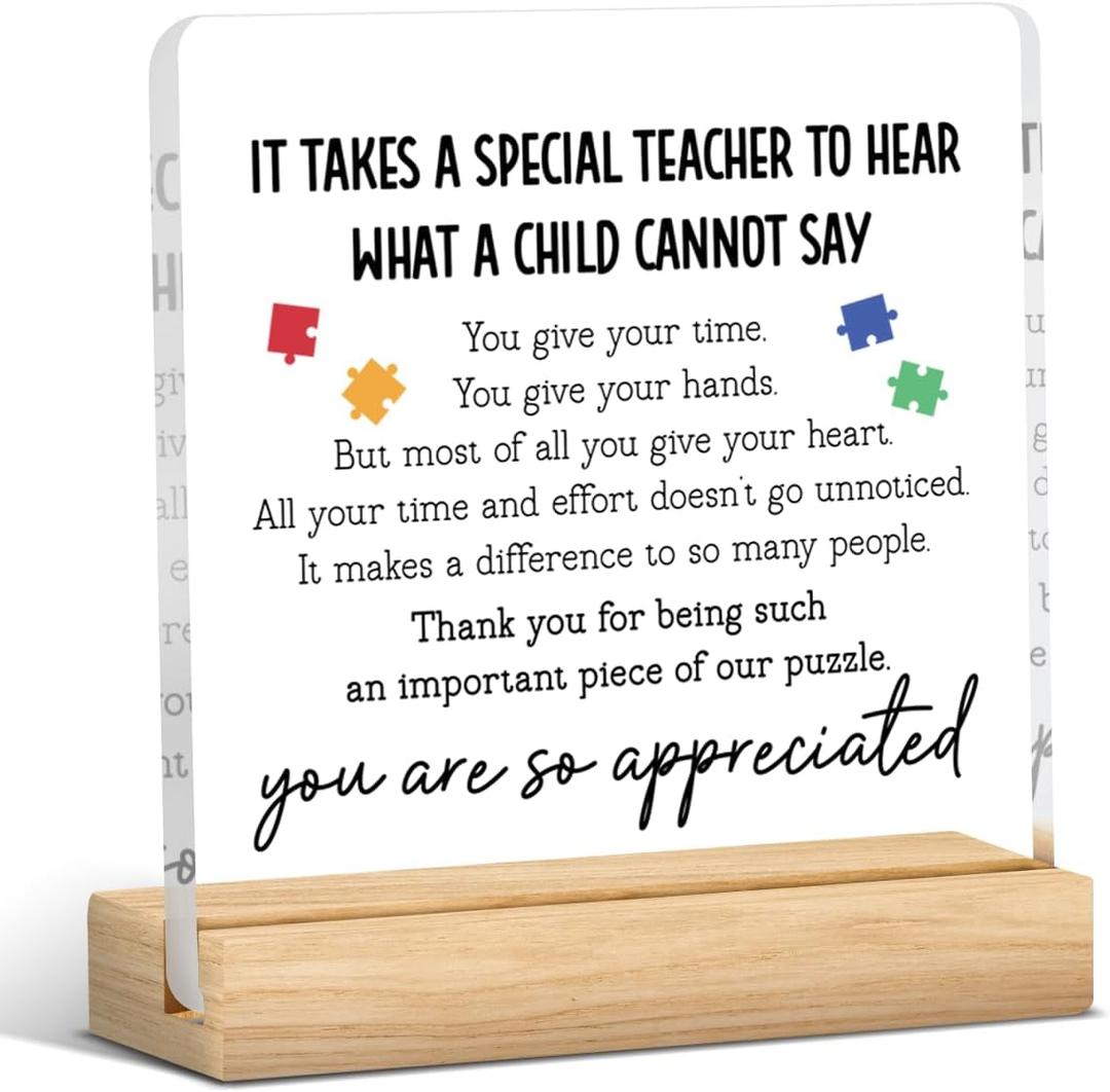 Special Education Teacher Gifts for Women Men Teachers Day Appreciation Gifts for Autism Teacher Paraprofessional Gifts Autism Acceptance Clear Acrylic Decorations Sign for Office 4 X 4 Inch