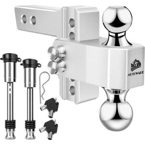 METOWARE Adjustable Trailer Hitch - Aluminum Tow Hitch Fits 2-Inch Receiver - Heavy Duty Drop Hitch with 4-Inch Drop/Rise for Truck (14,000 LBS GTW), Double Stainless Steel Locks & Hitch Pin