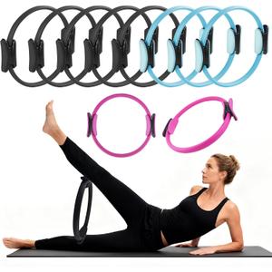 10 Pack Pilates Ring 15 Inch Magic Circle Bulk Set for Yoga and Fitness, Lightweight Portable Resistance Rings for Full Body Toning, Core Workout and Strength Training (5 Black, 3 Blue, 2 Pink)
