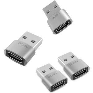 4-Pack USB-A to USB-C Adapters, USB Type-C Female to USB-A Male Converter for iPhone, iPad, Samsung Galaxy Devices