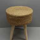 Cpintltr Round Ottoman Footstool Foot Stool Pouf Ottomans with Solid Wood Legs Hand Weave Hyacinth Footrest Step Stool for Living Room Balcony Garden Natural Hyacinth Seagrass