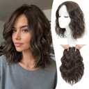 Ms Taj 11 Inch Short Wavy Hair Topper for Women with Thinning Hair, Natural Synthetic Lightweight & Breathable Hairpiece for Women with 6.5"x6.5" Base, Instantly Adds Volume and Coverage（Soft Brown）