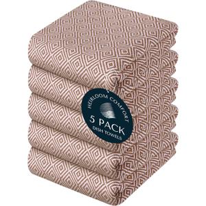 Brown Dish Towels 5 Pack, Ultra Absorbent, 16"x26", Diamond Weave Towel Set, Reusable, Durable, Quick Dry Cotton Kitchen Towels for Cleaning Counters, Drying Dishes, Everyday Cleanup