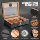 XIFEI Cigar Humidor, Glass Top Carbon Fiber Texture with Digital Hygrometer, Including Cigar humidifier, Divider, Cedar Wood Humidor Box, Holds 25-35 Cigars (9IN*7.5 * 2.8)