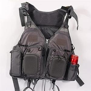JKSPORTS Fly Fishing Vest Fishing Safety Life Jacket for Swimming Sailing Boating Kayak Floating Multifunction Breathable Backpack for Men and Women Kayak Vest Swim Vest (Dark Grey, with Foam)