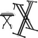 Keyboard Stands and Bench Set,Double-X Keyboard Stand Adjustable & Portable Digital Piano Stand with Locking Straps