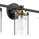 Bathroom Lighting Fixtures Black and Gold Bathroom Vanity Light with Cylindrical Clear Stripes Glass Lampshade E26 Socket Base Bathroom Lighting Fixtures Over Mirror (3 Lights)