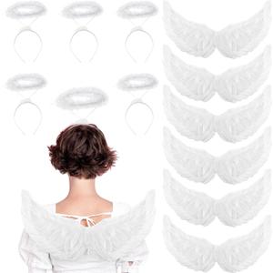 SATINIOR 12 Pcs Angel Wings and Headband for Women Angel Costume Adult for Halloween Christmas Cosplay Party, Small Size(White)