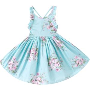 HILEELANG Girl Summer Beach Dress Halter Neck Sleeveless Casual Tank Outfit Sundress 1-12Y (2T, 2103#blueflower)