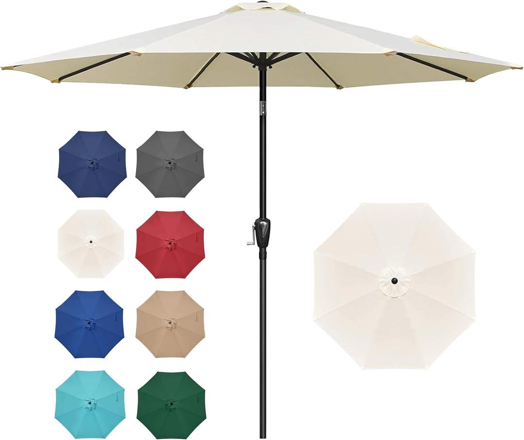 Simple Deluxe 9FT Outdoor Patio Umbrella Table Market Umbrella with Push Button Tilt and Crank, 8 Sturdy Ribs, UV Protection Waterproof for Garden, Lawn, Deck, Backyard, Pool, Creamy White