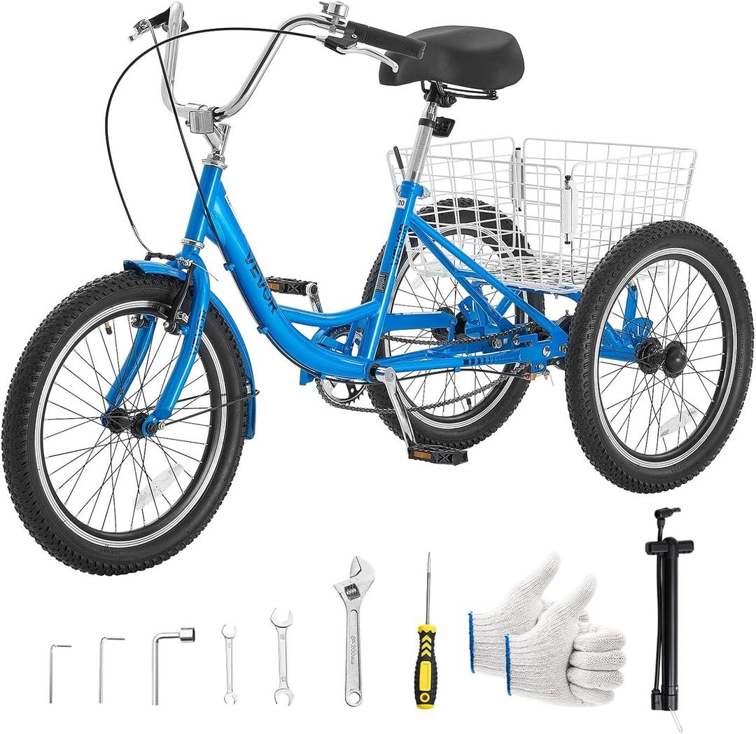 VEVOR Adult Tricycle 20 inch Trike for Adult 3 Wheel Cruiser Bike