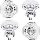 4 Pcs Glass Crystal Cabinet Knobs Polished Chrome, Octagon Clear Cabinet Drawer Pulls for Kitchen Dresser Bathroom Cupboard