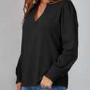 Tankaneo Womens Puff Long Sleeve Tunic Tops Trendy Casual V Neck Fall Shirts Loose Fit Basic Tees (Black, S)