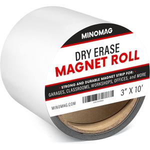 3" x 10' Dry Erase Magnet Roll | Strong Magnetic Whiteboard Tape Roll. Cut into Custom Label Strips and Sheets for Fridge or White Board, 3 inch Wide by 10 Foot Long.