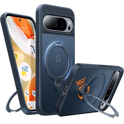 TORRAS 360 Spin Magnetic Stand for Google Pixel 9 Pro XL case, 12FT Mil-Grade Drop Protection, Compatible with Magsafe, Slim Google Pixel 9 Pro XL Phone Case with Kickstand, Black