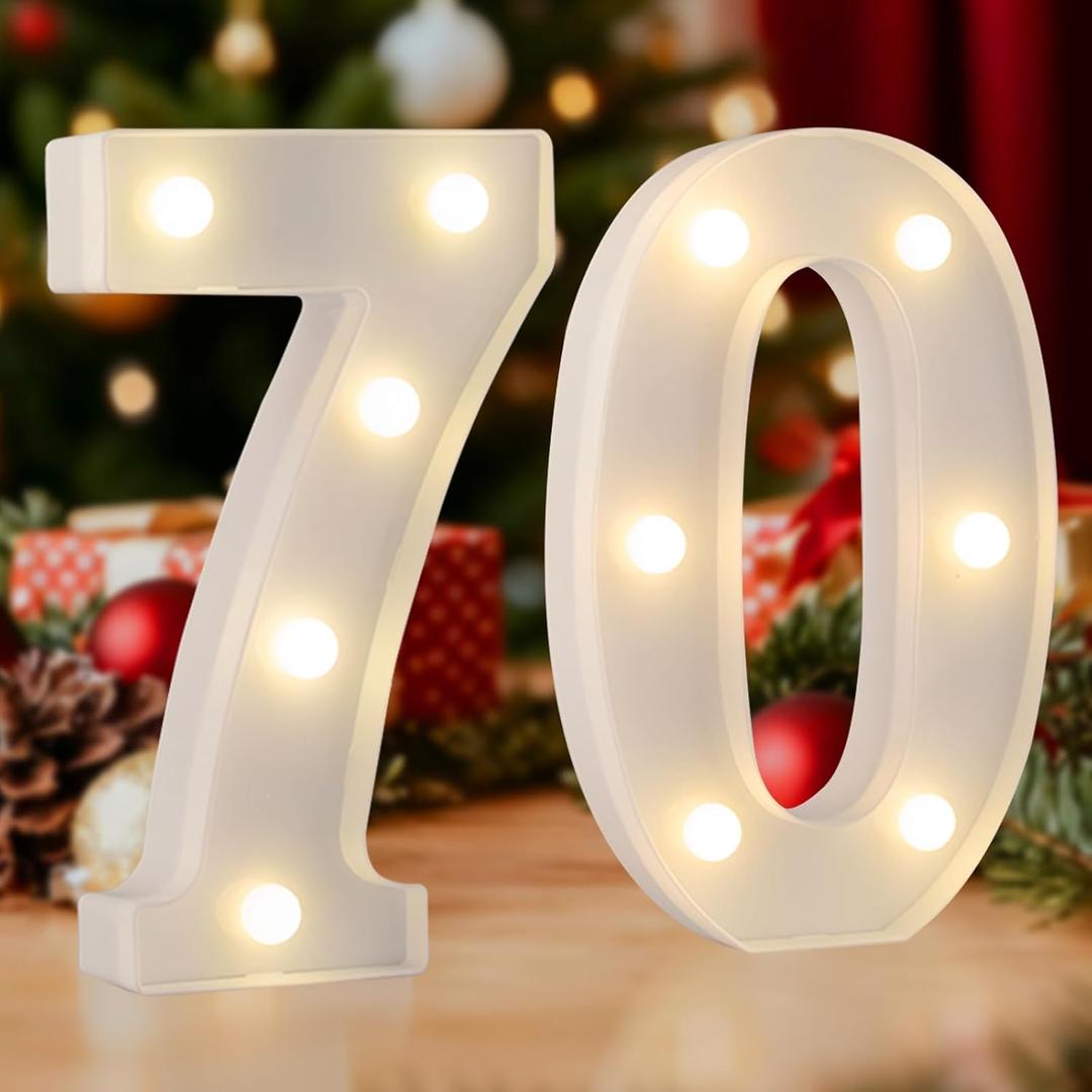 LED Marquee Number 70 Light Up Sign, Happy 70th Birthday Decorations for Women Men, Warm White Small 70 Marquee Letter Lights for Birthday Gifts, Wedding, Platinum Anniversary Decor