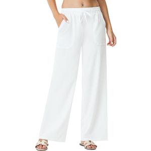 Women's Palazzo Pants for 29"/31" Flowy Travel Wide Leg Yoga Pants 2026 Ladies Casual Summer Loose Beach Lounge (Medium, White)