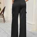 ZAFUL Womens Satin Pants Wide Leg High Waisted Cargo Pants Silky Dressy Casual Slack Trousers (Pink, L)