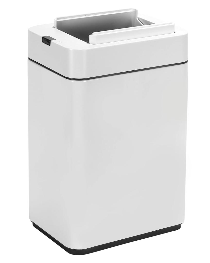 ELPHECO Bathroom Trash Can with Lid 2.6 Gallon Smart Trash Can Slim Motion Sensor Garbage Can Automatic Stainless Steel Wastebasket Bathroom Decor for Bedroom Office Toilet White