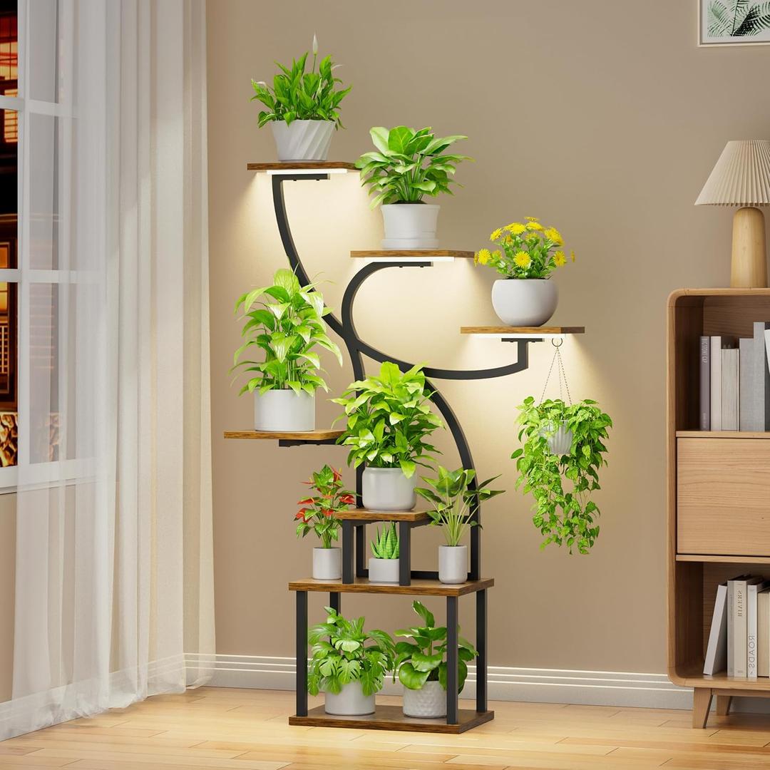 Plant Stand Indoor with Grow Light, 47" Corner Plant Stand for Indoor Plants, 7 Tiered Tall Plant Shelf Indoor Flower Stand, Plant Rack Holder for Living Room, Balcony, Garden, Patio