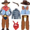 G.C 6 PCS Boys Cowboy Costume Kids Dress Up Outfits Toddler Cowboy Hat Vest Halloween Cosplay Role Play Party Birthday Gifts (1103-4 Years)