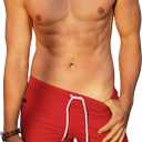 COOFANDY Men's Swim Trunk Quick Dry Swimwear Mesh Lining Bathing Suit Swimsuit Board Beach Sport Short (Medium, Zip Pocket Red)