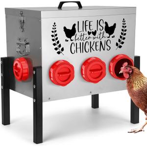 TGEYD 50LB Large Automatic Chicken Feeder – 8 Feeding Ports, No-Waste Poultry Feeder, with Adjustable Legs & Locking Lid