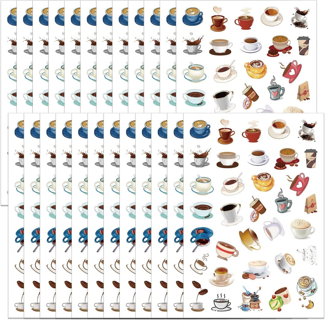816PCS Coffee Stickers Party Favors Latte Stickers Coffee Themed Supplies Holiday Birthday Baby Shower Wedding Party Decorations