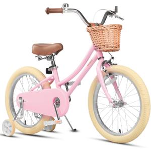Petimini Vintage Kids Bike for Girls, 1220 Inch Classic Bicycle with Wicker Basket & Bell, High Tensile Steel Frame, Training Wheels (1218), 85% Pre-Assembled, Retro Bike for Outdoor Riding