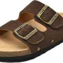 ONCAI Women's Flat Slide Sandals with Arch Support 2 Strap Adjustable Buckle Slip on Slides Shoes Non Slip Rubber Sole, Size 6