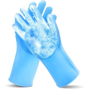 Pet Grooming GlovesHeat Resistant Dog Washing Gloves with High-Density Teeth, Dog Bath Scrubber with Enhanced Five Finger Design, Silicone Gloves for Dogs and Cats Bathing, Massage (Blue)