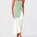 ZESICA Women's 2025 Summer Strapless Bodycon Maxi Dress Ribbed Sexy High Split Mermaid Prom Party Dresses (Green, S)