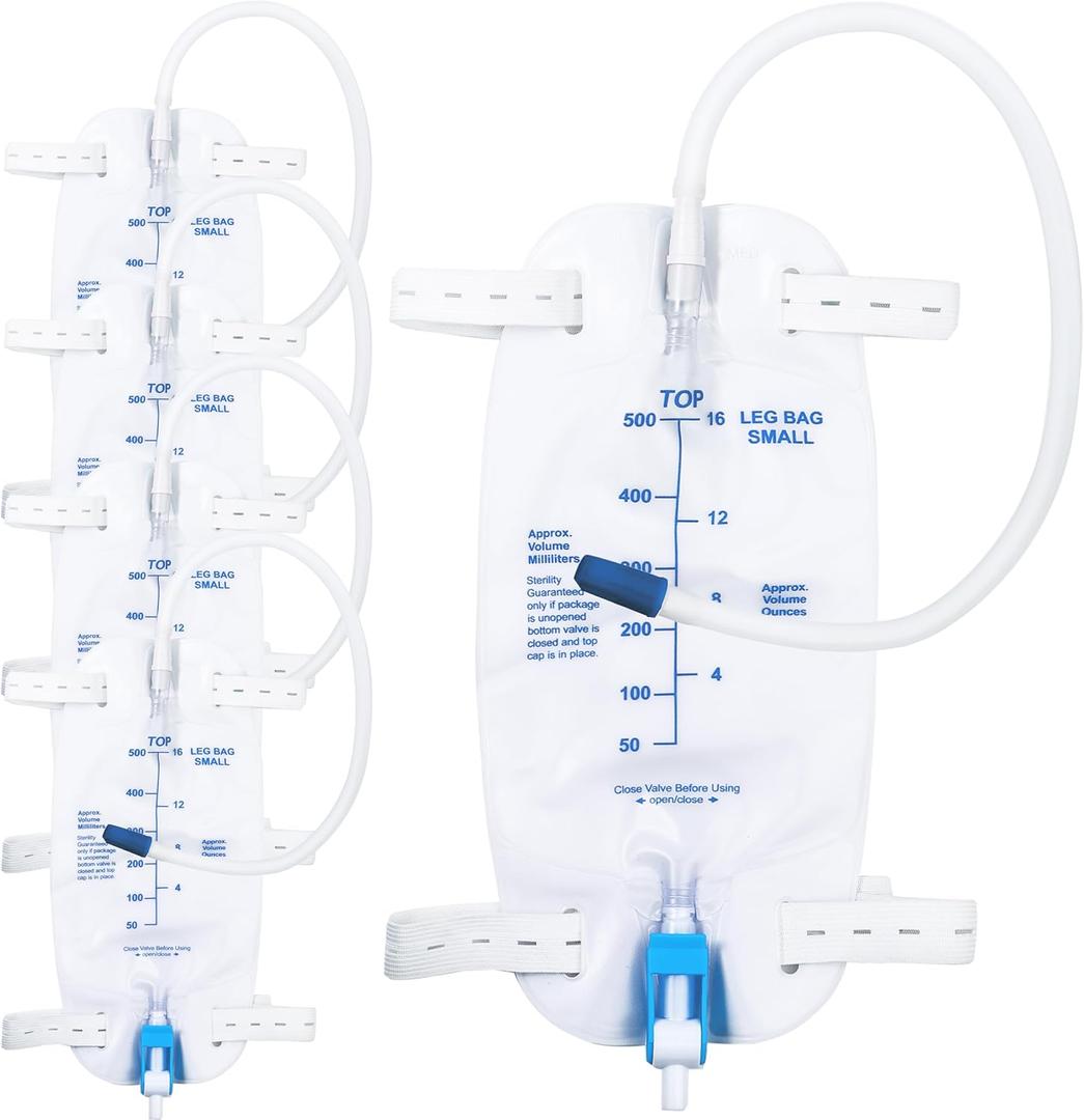 5 Pack 500ml Leg Bag with 18 Tubing  Portable & Wearable for Outdoor Activities, Travel, and On-The-Go  Leak-Proof with Adjustable Straps for Easy Drainage, Blue