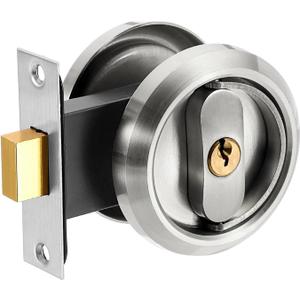 uxcell Round Recessed Door Lock, Stainless Steel Pocket Privacy Door Lock Latch with Key 2 1/6" Backset Hardware for 1-3/8" to 2" Door Panel Thickness, Silver